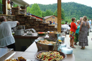 Outdoor event venue with food set up