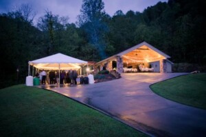 Outdoor event venue set up with lights